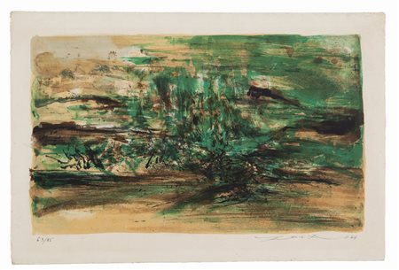 WOU-KI ZAO (1920-2013) Composition en vert 1964litografia su carta velin...
