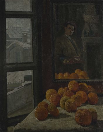 Gianfranco Campestrini (Milano 1901 - 1979) - "Nello studio con autoritratto"...