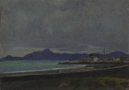 Roberto Aloi (Palermo 1897 - Berzo San Fermo 1981) - "Marina" olio su tavola...