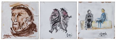 Cleto Tomba (Castel San Pietro 1898 - Bologna 1987) - "Figure" tre piastrelle...