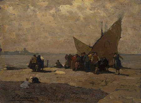 Angelo Pavan (Vicenza 1893 - Venezia 1945) - "Marina con vele" olio su...