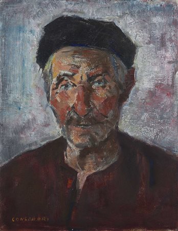 Silvio Consadori (Brescia 1909 - Burano 1994) - "Vecchio pescatore" 1973 olio...