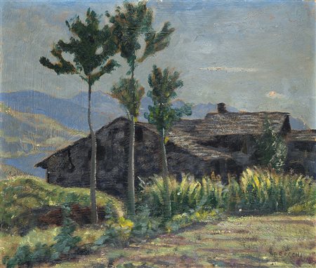 Luigi Bracchi (Tirano 1892 - Milano 1978) - "Controluce. Teglio" olio su...