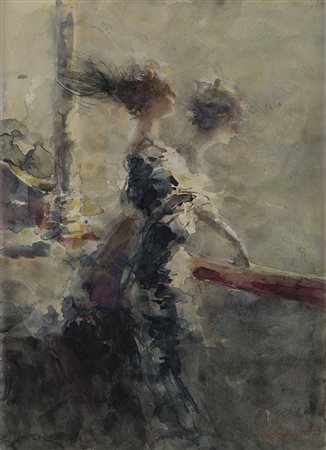 Ludovico Zambeletti (Milano 1881 - 1966) - "Lezione di danza" acquerello su...