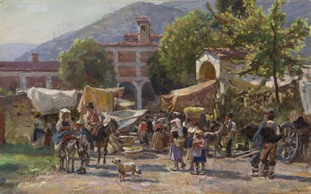 Aerni Franz Theodor (Aarburg (Germania) 1853 - 1918) - "Il mercato" olio su...