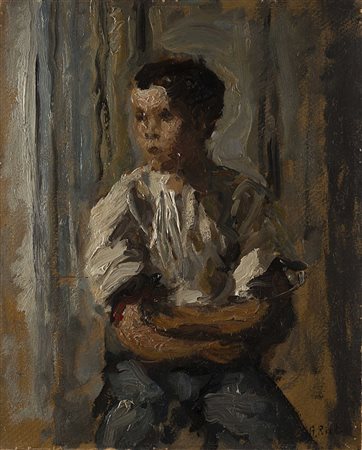 Arturo Rietti (Trieste 1863 - Padova 1943) - "Garzone" olio su cartone (cm...