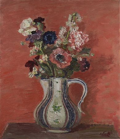 Alberto Salietti (Ravenna 1892 - Chiavari 1961) - "Fiori su fondo rosa" 1950...