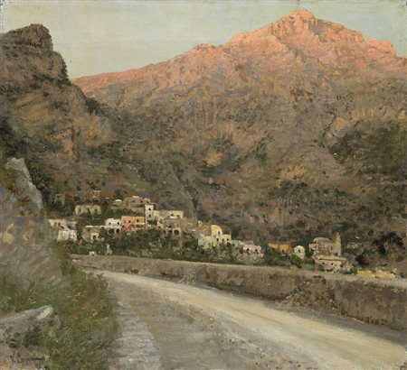 Vincenzo Caprile (Napoli 1856 - 1936) - "Positano. Gli ultimi raggi (La...