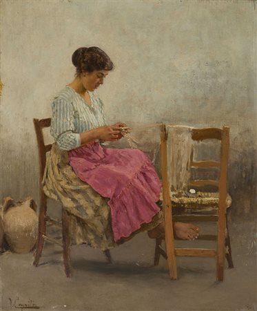 Vincenzo Caprile (Napoli 1856 - 1936) - "La moglie del pescatore" olio su...