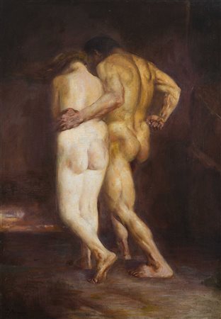 Piero Marussig (Trieste 1897 - Pavia 1937) - "La cacciata dal Paradiso" olio...