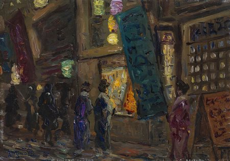 Filiberto Minozzi (Verona 1877 - Milano 1936) - "Yokohama. Giappone" olio su...
