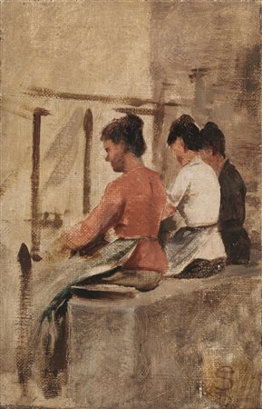 Telemaco Signorini(Firenze 1835 - 1901)BIGHERINAJEolio su tela applicata su...