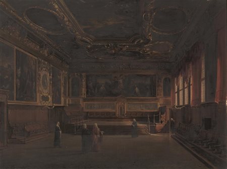 Luigi Querena(Venezia 1820 - 1887)INTERNO DI PALAZZO DUCALEolio su tela, cm...