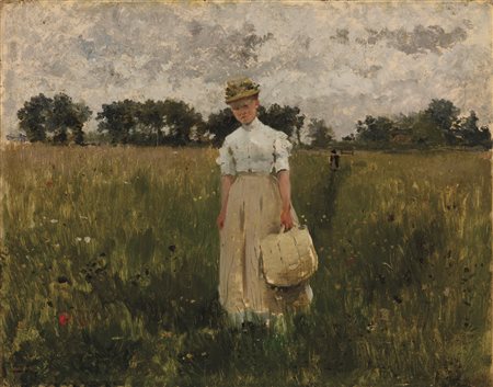 Scuola del sec. XIXFANCIULLA NELLA CAMPAGNAolio su tavoletta, cm...