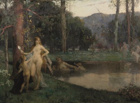 Ferdinand Humbert(Parigi 1842 - 1934)BAGNANTIolio su tela, cm 80x109firmato e...