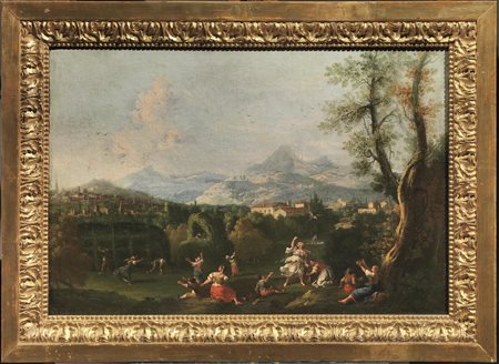 Scuola veneta, sec. XVIIIPAESAGGIO CON CONTADINELLE IN FESTASCENA CAMPESTRE...