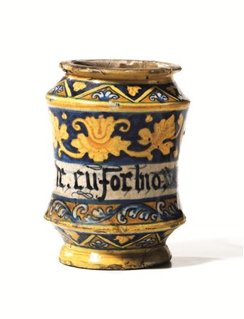 ALBARELLO, FAENZA, TERZO QUARTO SECOLO XVI in maiolica decorato in policromia...