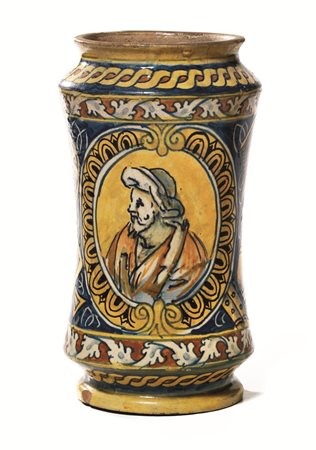 ALBARELLO, PALERMO, 1601 in maiolica di forma rastremata, decorato con un...