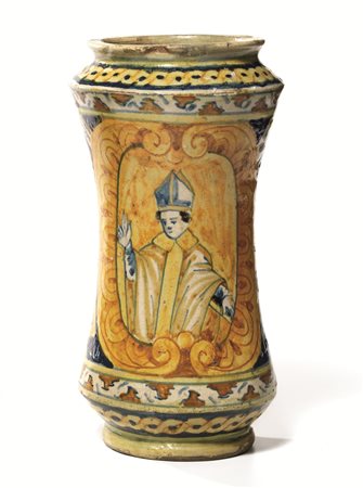 ALBARELLO, PALERMO, SECOLO XVIII in maiolica, di forma rastremata, decorato...