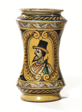 ALBARELLO, PALERMO, FINE SECOLO XVII in maiolica, forma allungata e...