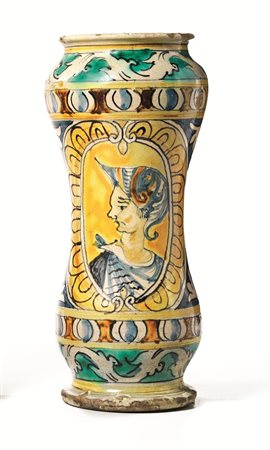 ALBARELLO, BURGIO, FINE SECOLO XVII in maiolica, forma allungata con spalla e...