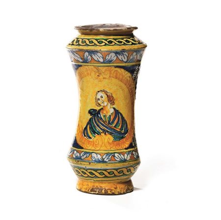 ALBARELLO, TRAPANI, FINE SECOLO XVIIin maiolica decorata in policromia con...
