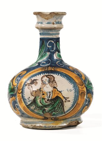 BOTTIGLIA (CARRABUNI), CALTAGIRONE, SECOLO XVIII in maiolica con alto collo...