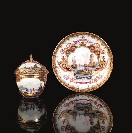 TAZZINA CON COPERCHIO E PIATTINO, MANIFATTURA DI MEISSEN, 1750 CIRCAin...