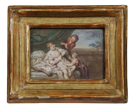 COPPIA DI MINIATURE, VENETO, FINE SECOLO XVIIIdipinte su avorio con scene...