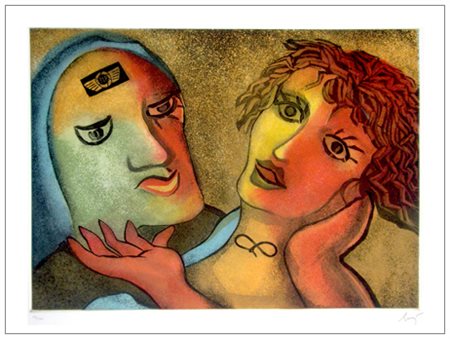 ENRICO BAJ Milano 1924 – Vergiate 2003 Gli amanti 1990 Acquaforte –...