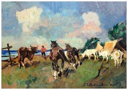 CARLO DOMENICI Livorno 1898 – Valdana di Portoferraio 1981 Maremma Olio su...