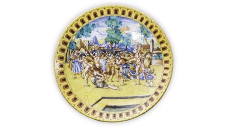 GRANDE PIATTO DA PARATA IN TERRACOTTA SMALTATA fine del XIX/inizio del XX...