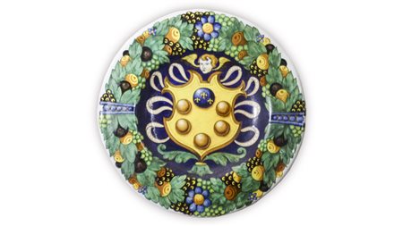 GRANDE PIATTO DA PARATA IN TERRACOTTA SMALTATA Montelupo, inizio del XX...