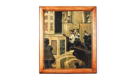 ANTONIO MARIA ASPETTATI (1880-1949) Interno di Chiesa con chierichetti olio...