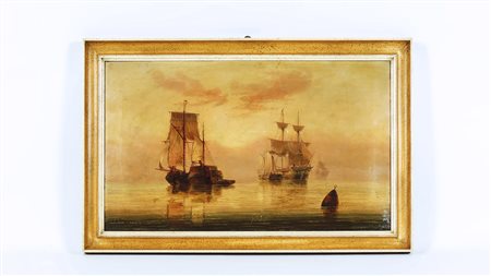 EDWARD KING REDMORE (1860-1941) Marina con barche da pesca olio su tela,...