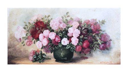 DIDIER SAYET (XIX-XX) Vaso con fiori olio su tela, firmato cm 40x80 FLOWERS...
