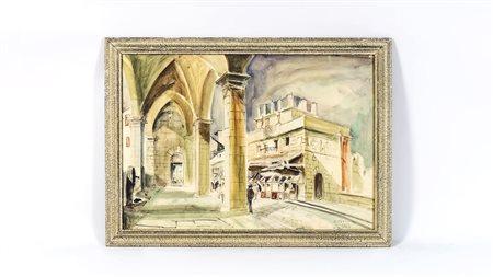 RODOLFO MARMA (1923-1999) Scorcio di Ponte Vecchio 1954 acquerello su carta,...