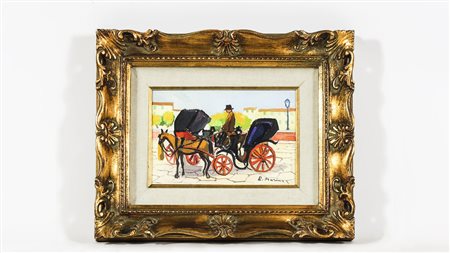 RODOLFO MARMA (1923-1999) Carrozzella olio su cartone telato, firmato, al...