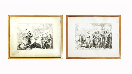 EPISODI DI STORIA ROMANA 1818 coppia di incisioni, in cornice difetti cm...