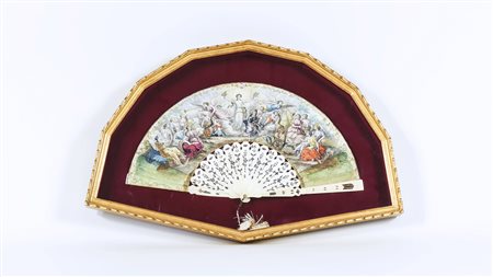 VENTAGLIO seonda metà del XIX secolo pagina in carta incisa e acquerellata...