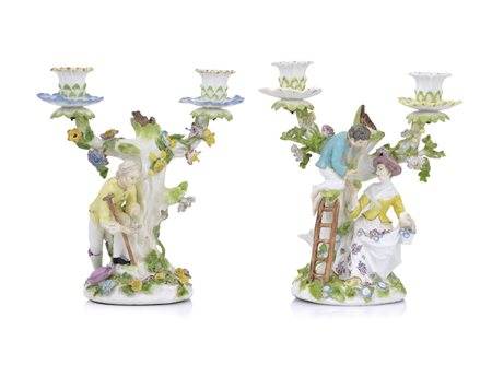 MEISSEN DUE RARI GRUPPI IN PORCELLANA, MEISSEN, 1750 CA., a formare...