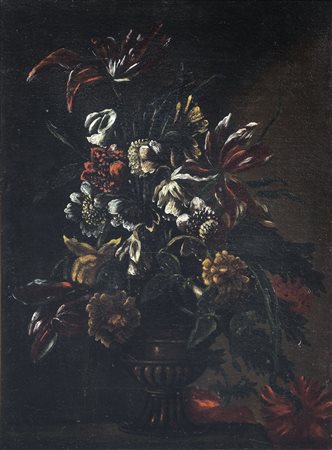 SCUOLA ROMANA DEL XVII SECOLO Vaso di fiori Olio su tela, cm 65x48.