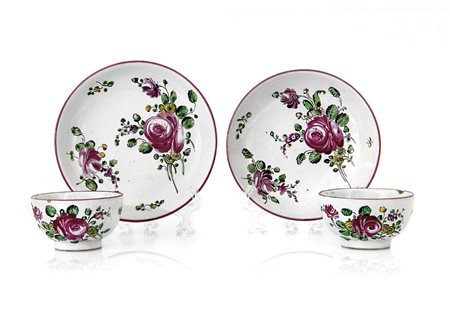 PESARO COPPIA DI TAZZE CON PIATTO IN MAIOLICA, PESARO, CASALI E CALLEGARI,...