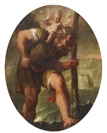 CARNEO ANTONIO 1637 - 1692(attribuito a) San Cristoforo con Bambino Olio su...