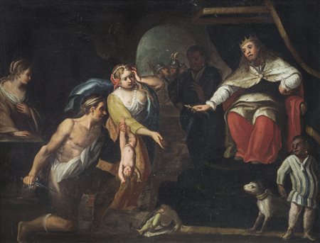 SCUOLA VENETA DEL XVIII SECOLO Il giudizio di re Salomone Olio su tela...