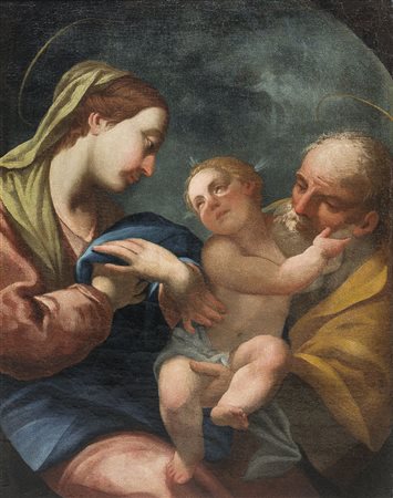 SCUOLA BOLOGNESE DEL XVIII SECOLO Sacra Famiglia Olio su tela, cm 69,5x55.