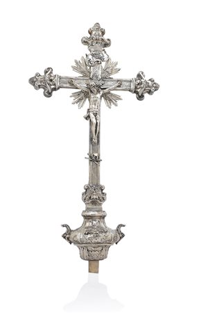 ARGENTI D'EPOCA CROCE ASTILE IN ARGENTO, NAPOLI, XVIII SECOLO, PROBABILE...
