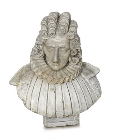 SCULTORE DEL XVII SECOLO Busto di gentiluomo con gorgieraMarmo bianco, alt....