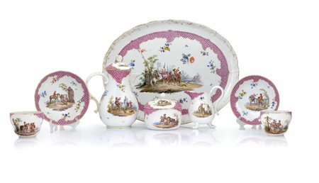 MEISSEN SERVIZIO TETE A TETE DA CAFFE' IN PORCELLANA, MEISSEN, XIX SECOLO,...