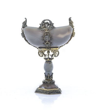 ARGENTI D'EPOCA COPPA IN AGATA CON MONTATURA IN ARGENTO E VERMEIL, XIX...